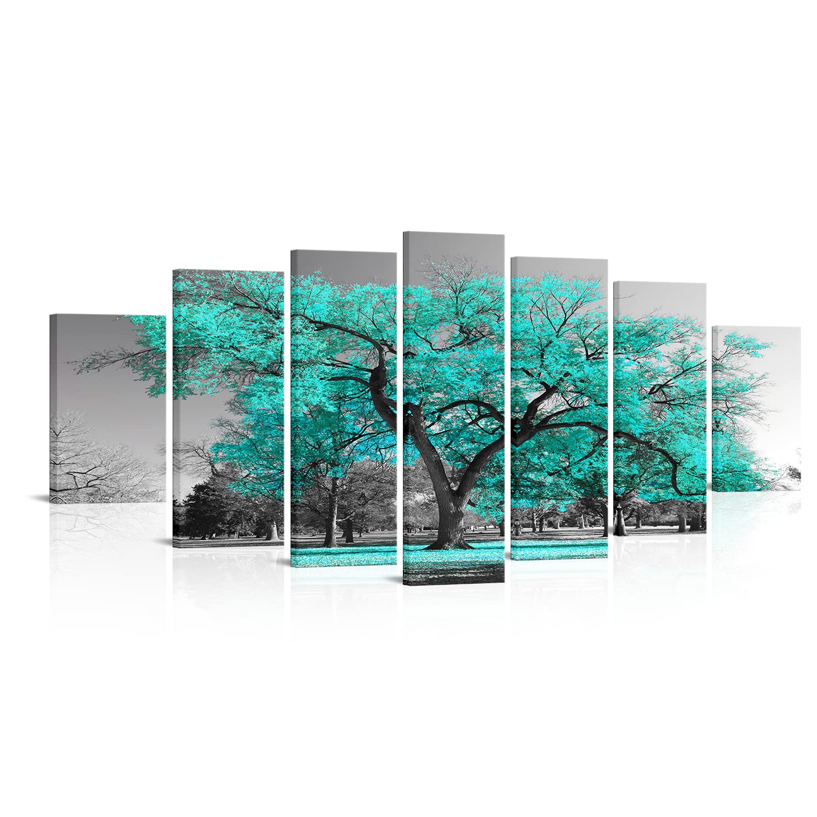 Visual Art Decor Large Canvas Wall Art Teal Tree Landscape Wall Art Turquoise Tree Painting Framed Arwork Living Room Bedroom Home Office Decoration, Framed 70inx32in