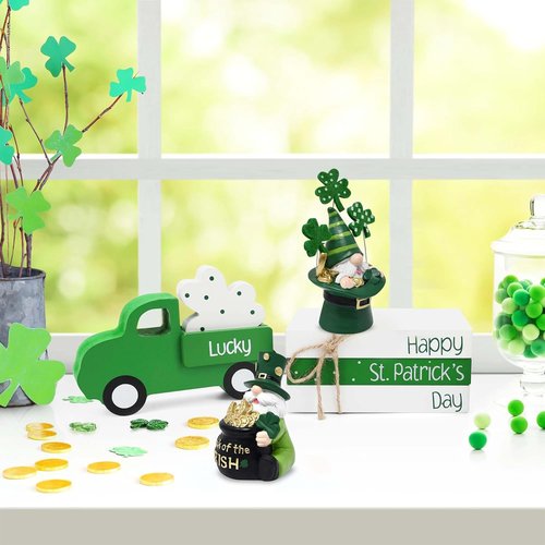 Gift Boutique St. Patrick’s Day Leprechaun Gnome Figurines - Set of 2 Irish Lucky Decor with Gold Pot & Shamrocks