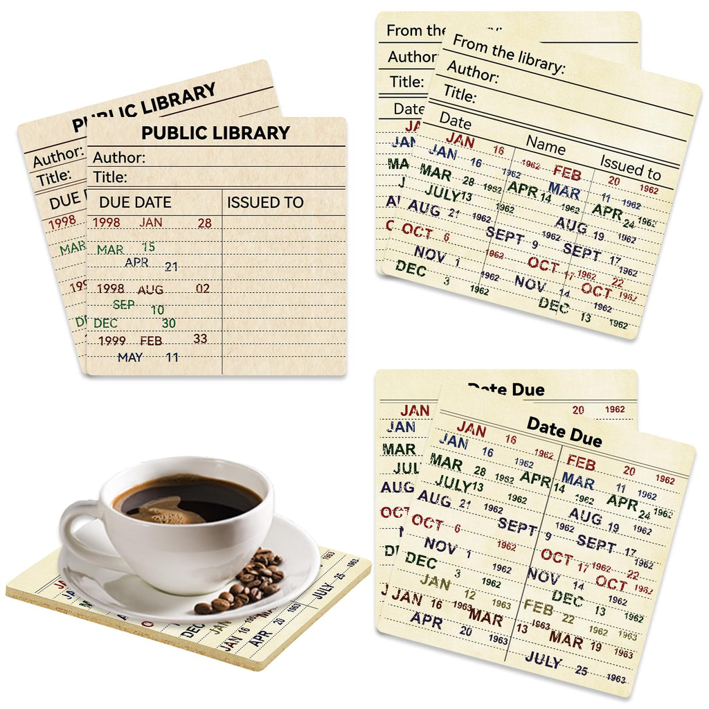 24 Pcs Library Due Date Card Book Coasters, Book Themed Party Favors Book Club Gifts for Book Club Decorations Library Decor Bookish Gifts Librarian Giftss