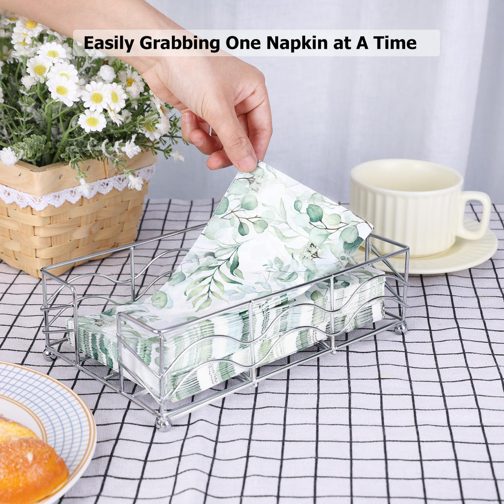 Ebristar Bathroom Napkin Holder, Modern Stainless Steel Flat Guest Towel Tray, Rectangle Metal Disposable Napkin Holder for Bathroom, Dinner & Kitchen Table - Silver