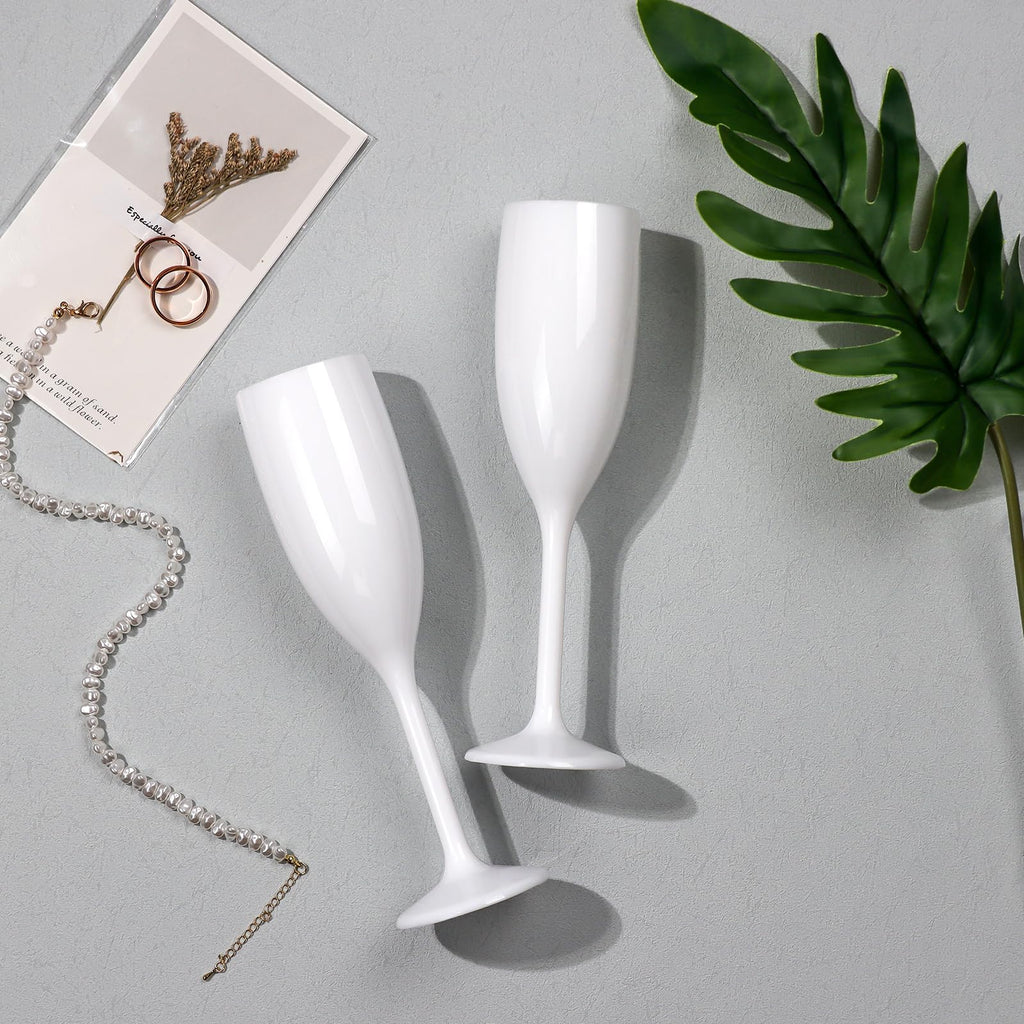 XUWAIDSGN Acrylic Champagne Flutes Toasting Glasses Unbreakable Mimosa Bar Reusable Wine Glasses Vintage Champagne Flutes Stemmed Drinking Cups 5.4 OZ for Christmas Birthday (24, white)