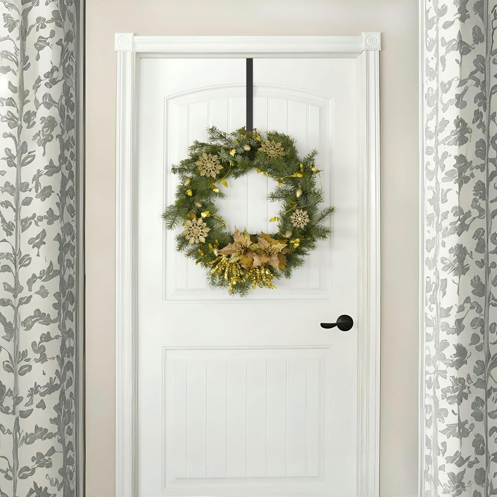 Regine Switzerland Wreath Hanger - 12-Inch Over Door Hook for Coats, Bags | Ideal for Valentine, Wedding & Holiday Decor (Black)