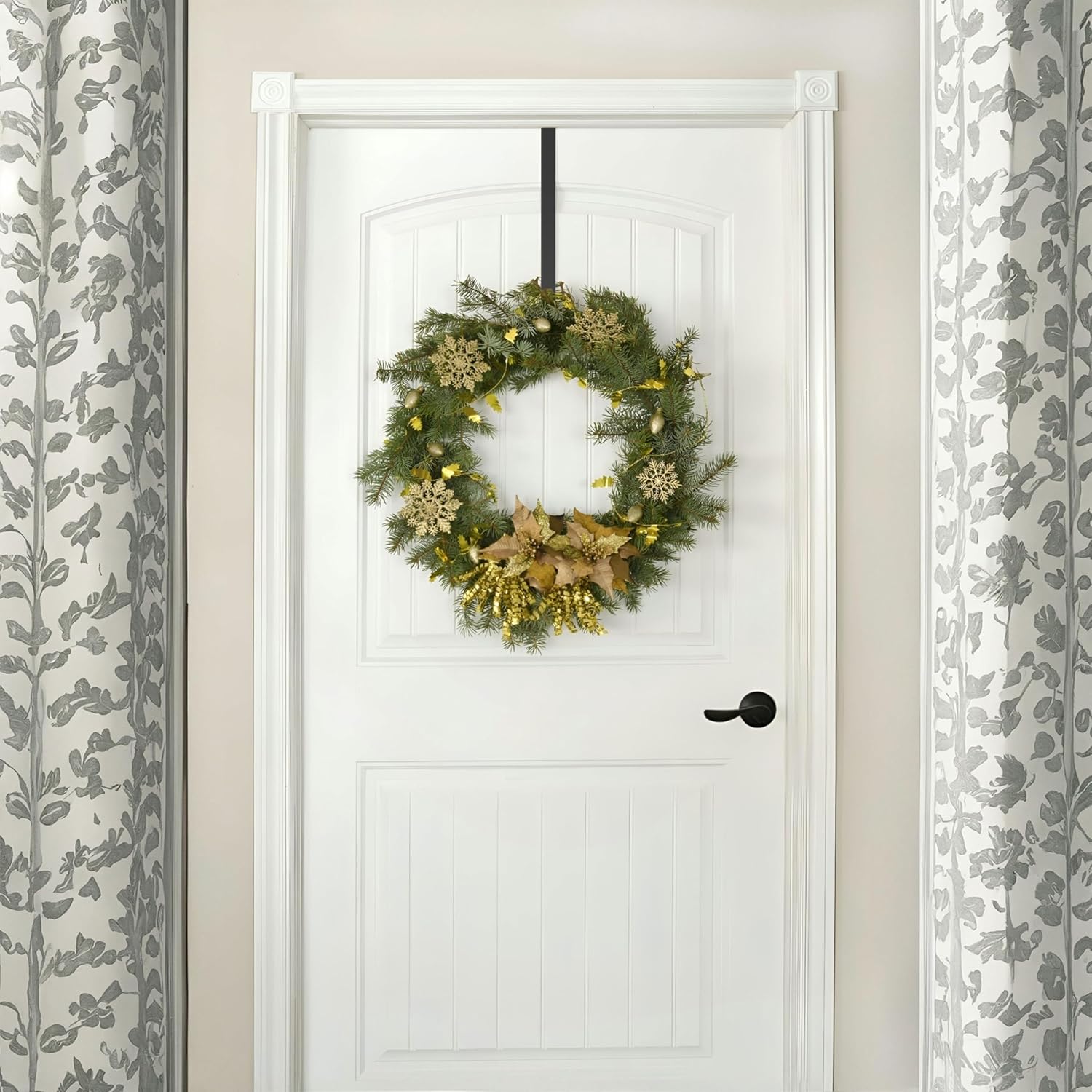 Regine Switzerland Wreath Hanger - 12-Inch Over Door Hook for Coats, Bags | Ideal for Valentine, Wedding & Holiday Decor (Black)