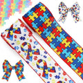 Autism Awareness Wired Ribbon - 2 Rolls of 10 Yards | 2.5 Inch Puzzle Piece Design for DIY Crafts & Decorations