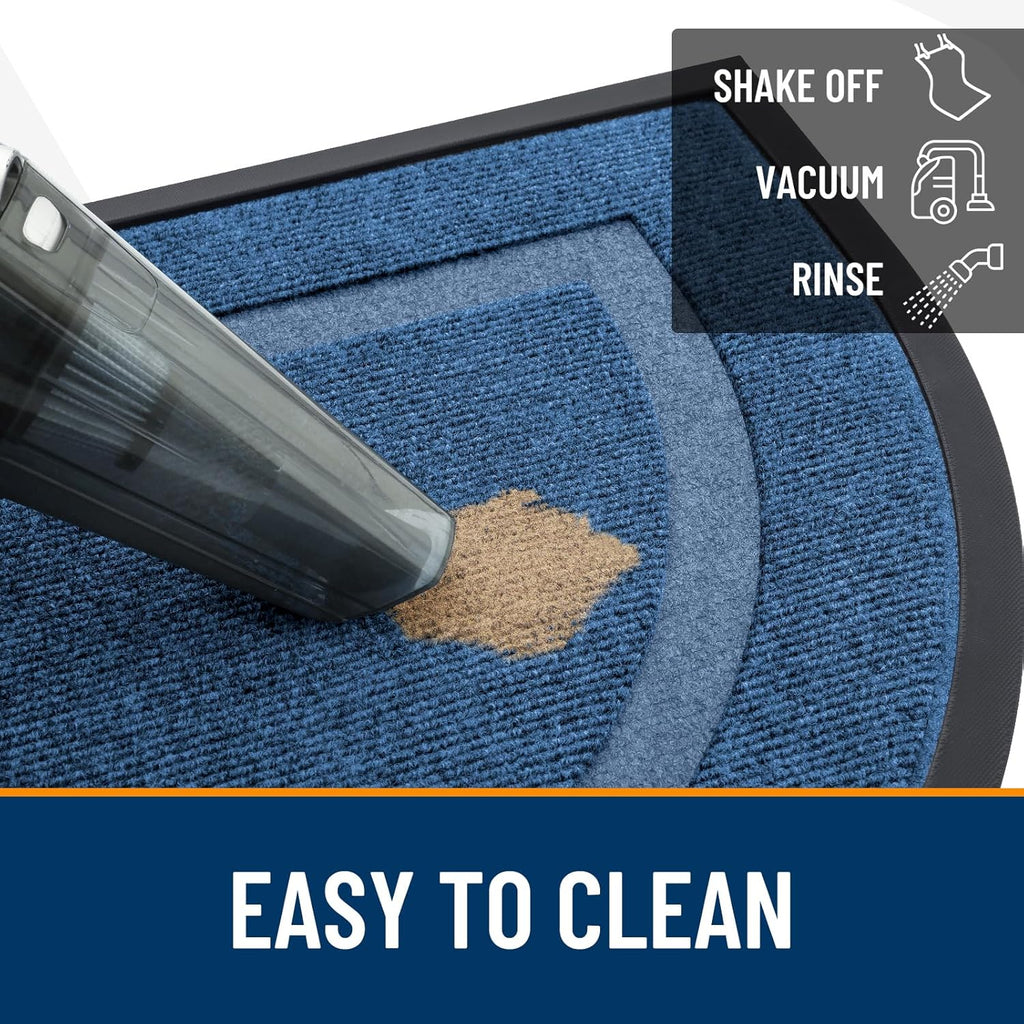 OLANLY Half Circle Door Mat - Waterproof All-Season Indoor/Outdoor Welcome Mat | 33x21, Light Blue