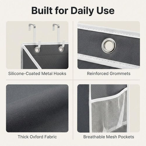 Camkey 10-Pocket Over the Door Organizer with Heavy-Duty 600D Oxford Fabric, Upgraded Hooks with Silicone Protectors for Dorm, Closet Storage, Bedroom, Bathroom