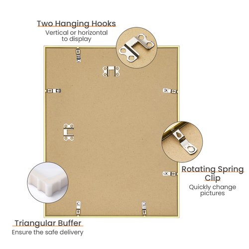 upsimples Aluminum 12x16 Picture Frame Gold, Display Photo 8.5x11 with Mat or 12 x 16 without Mat, Wall Hanging Metal Poster Frame with Acrylic Cover, 1 Pack