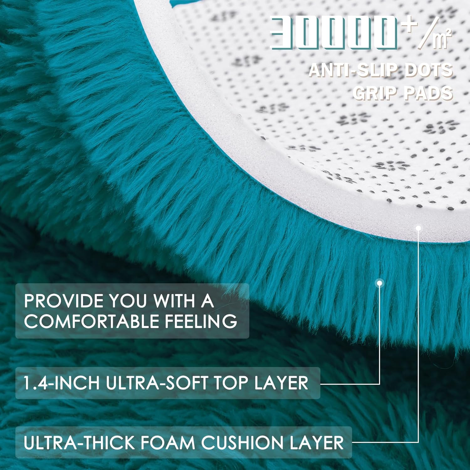 OLANLY Teal Round Area Rug - Soft, Fluffy, Machine Washable 9 ft Circle Carpet for Bedroom & Living Room