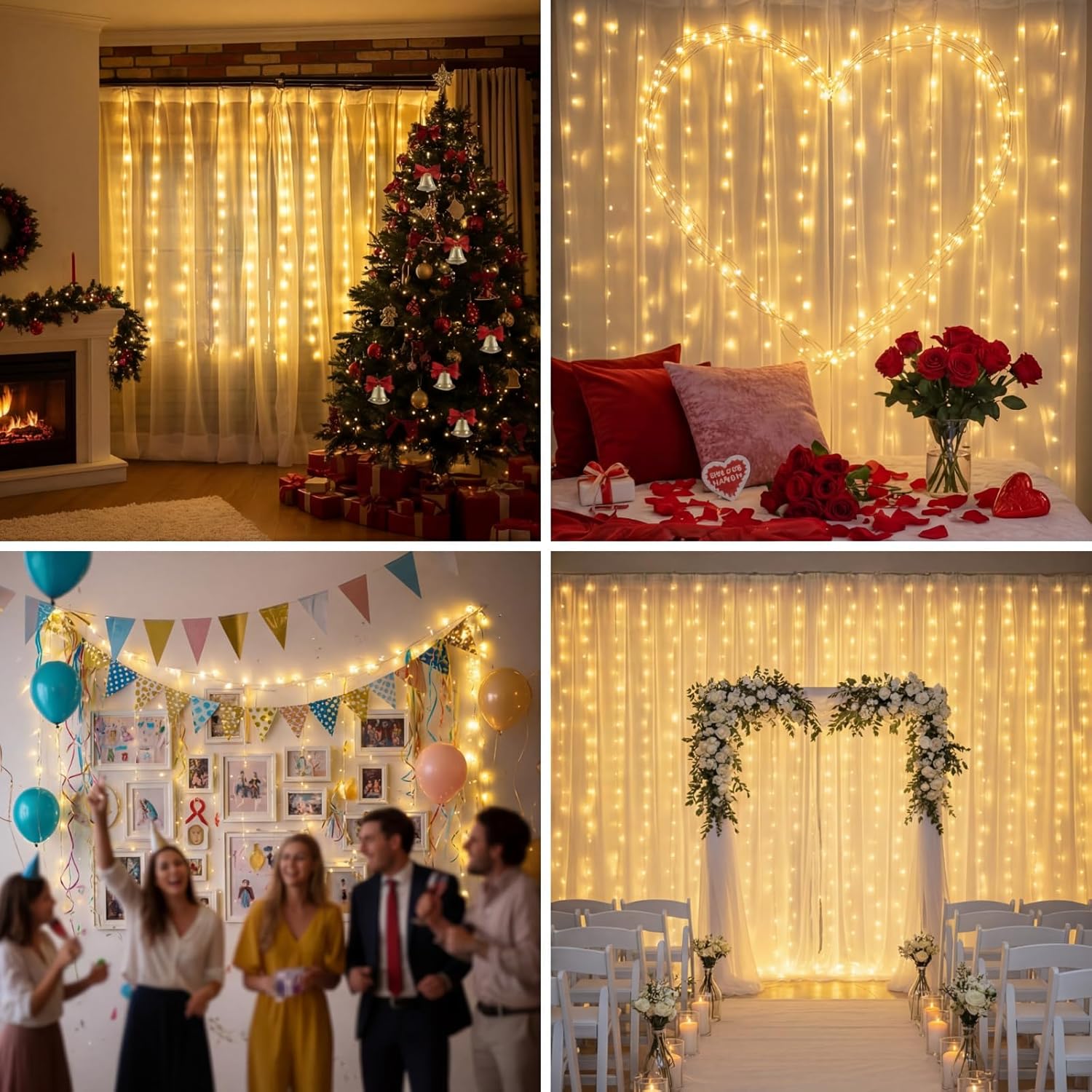 Skiennix 195 LED Curtain String Lights - 6.5 x 5 Ft Battery Operated with 8 Dimmable Modes | Copper Fairy Lights for Christmas & Wedding Decor