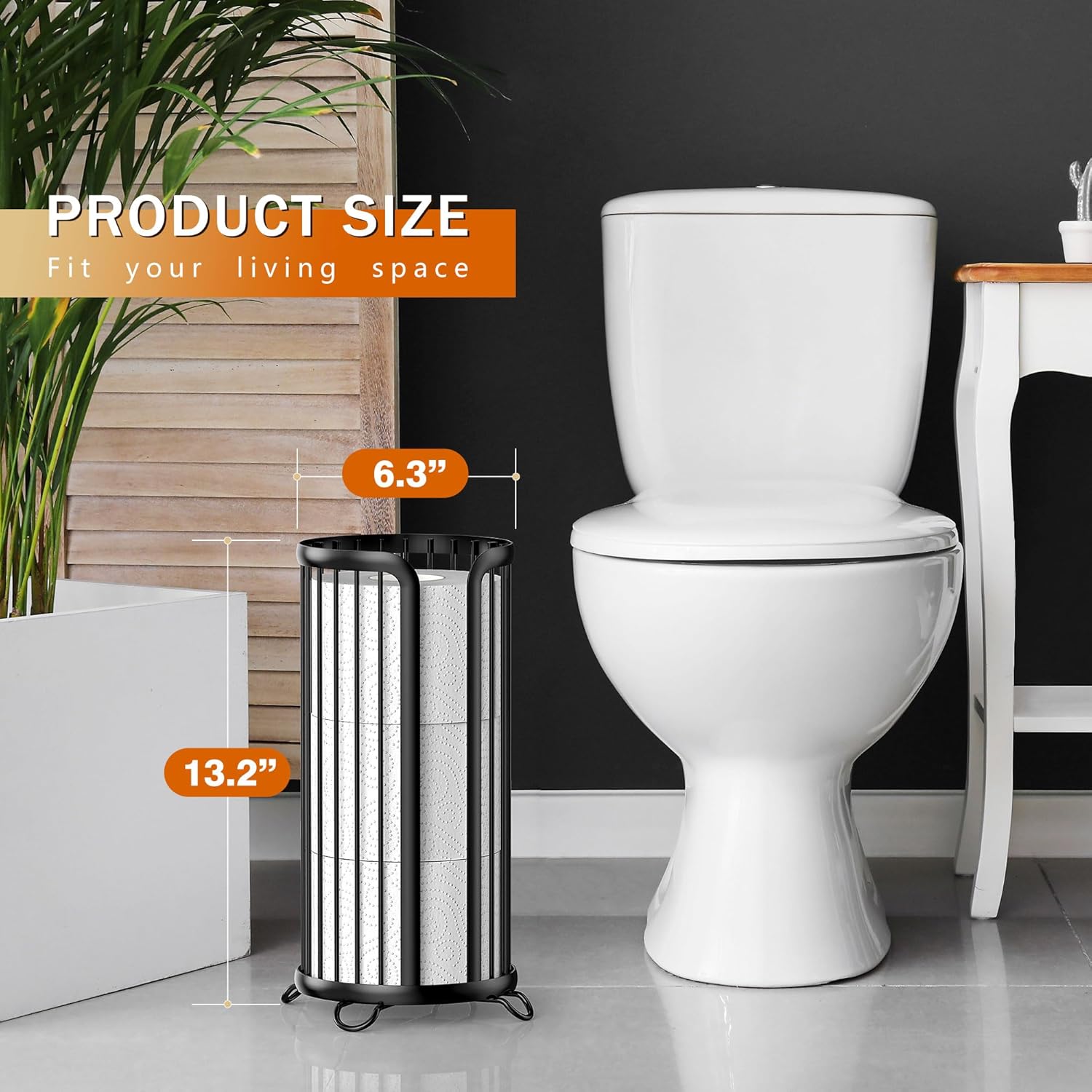 Regine Switzerland Toilet Paper Holder Stand - Freestanding Minimalist Tissue Organizer | Modern Black