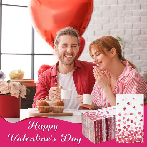 100Pcs Valentines Day Napkins Love Hearts Disposable Paper Napkins Cocktail Napkin for Valentine's Day Engagement Wedding Mother's Day Party Supplies, 13 x 15.7 Inch
