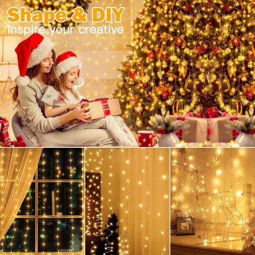 ANUONER 3x3M,300 LEDs USB Curtain Light for Bedroom,8 Modes Hanging Lighting LED Curtain Lights for Wedding Party Christmas Home Garden Outdoor&Indoor Decorations(Warm White)