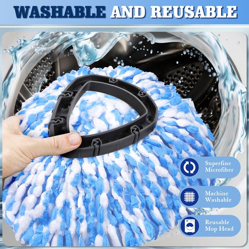 6 Pack Spin Mop Replacements Head Compatible for Oceda RinseClean 2-Tank System,Microfiber Spin Mop Refills Head,2 Mop Scrub Brush + 1 Mop Base + 6 Pack Cleaning Floor Mop Head