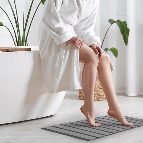 Foldable Stone Bath Mat | 23.6" x 15.4" Diatomaceous Earth Bath Mat with Anti-Slip Rubber Backing | Absorbent Bathroom Mat | Non Slip & Fast Drying Diatomite Stone Mat for Bathroom | Dark Grey