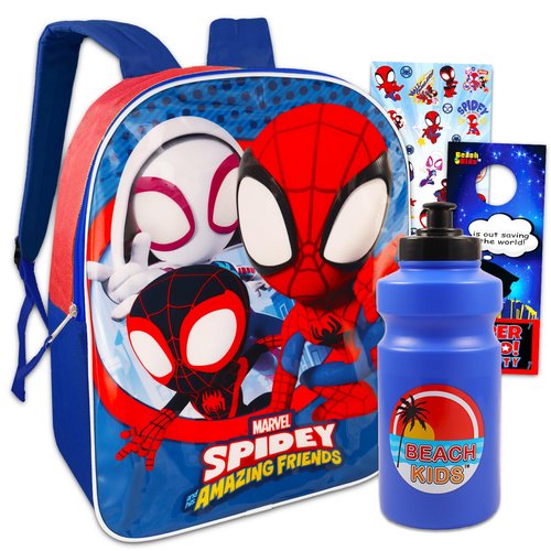 Spidey and His Amazing Friends 15" Backpack - Bundle with 15" Spiderman Backpack for Boys, Water Bottle, More | Spidey Backpack for Boys and Girls