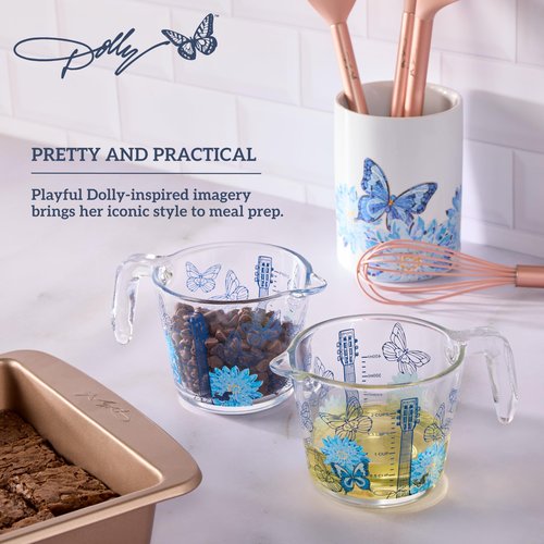 Dolly Parton Glass Measuring Cup, Easy-Read Markings, Spout and Handle, Oven and Dishwasher Safe, 2 Cup