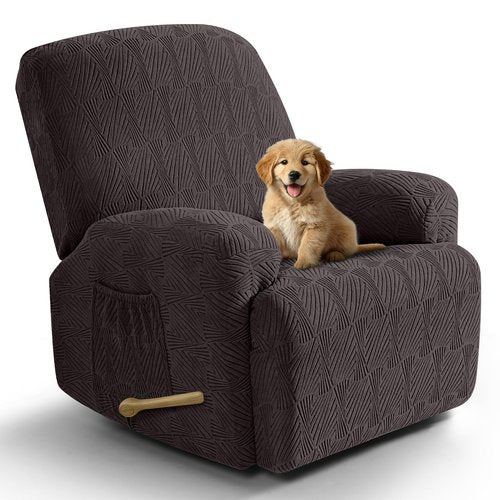 VANSOFY Recliner Chair Covers, 4-Pieces Stretch Recliner Cover Jacquard Soft Reclining Chair Slipcover Furniture Protector with Elastic Bottom for Lazy Boy Recliner(Chocolate)