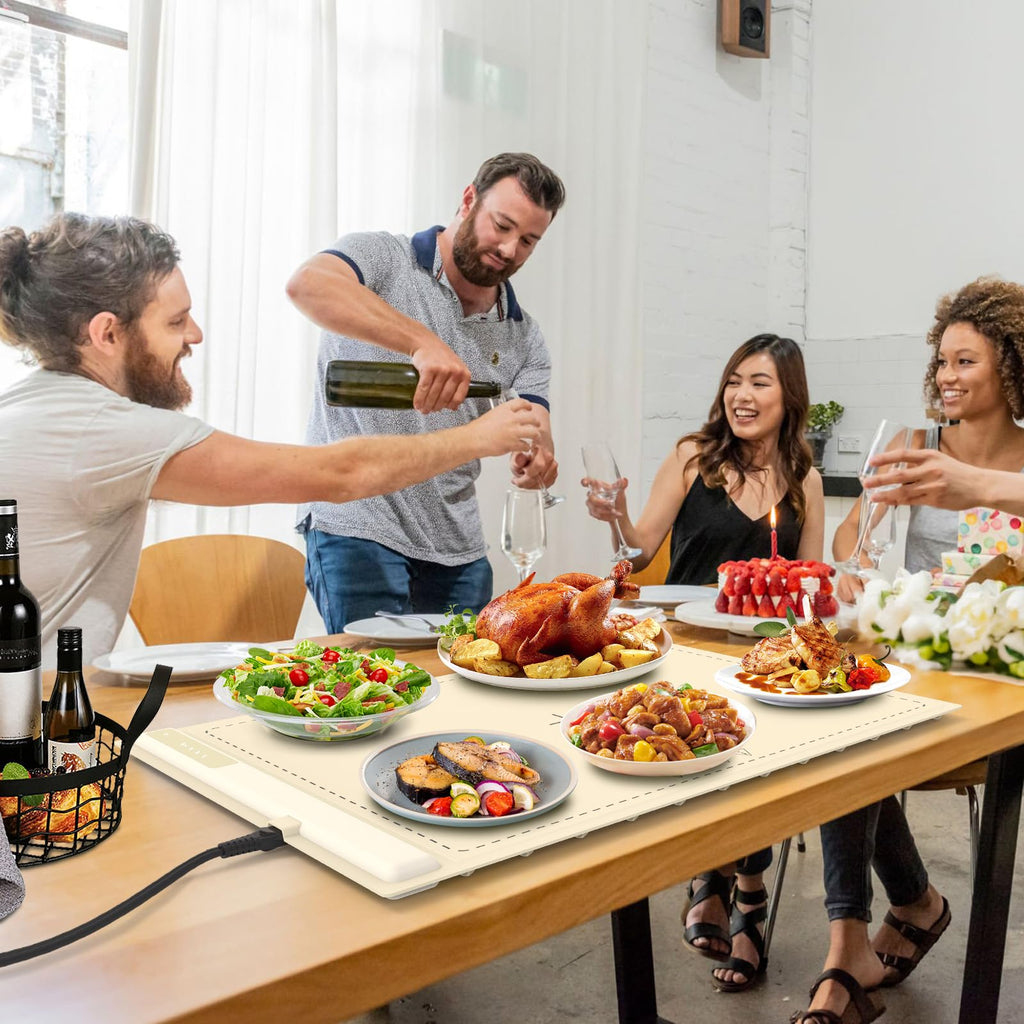 Electric Warming Tray - 3 Modes &Full Surface Heating,Rollable & Portable,Premium Silicone Nano-Material,3 Temperature Settings,Auto Shut-Off -Versatile Food Warmer for Gatherings,Parties (Cream)