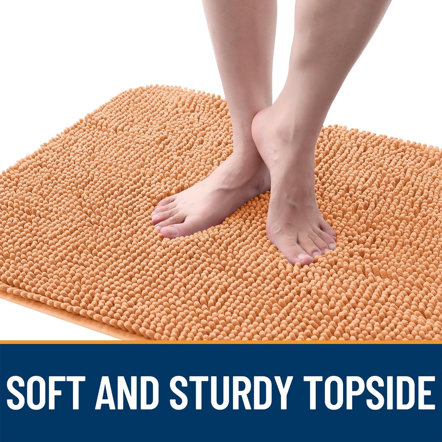 OLANLY Dog Door Mat - Absorbent Non-Slip Chenille Mat for Muddy Paws | 47x17 Inches, Quick Dry, Orange