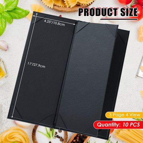 NATGAI 10 PCS 4 View Menu Covers 4.25" x 11", PU Leather Menu Cover Menu Holders, Waterproof Double View Restaurant Menu Covers, Fit for Restaurant Bar Cafe Hotel Wine List (4 View, 4.25"x11")