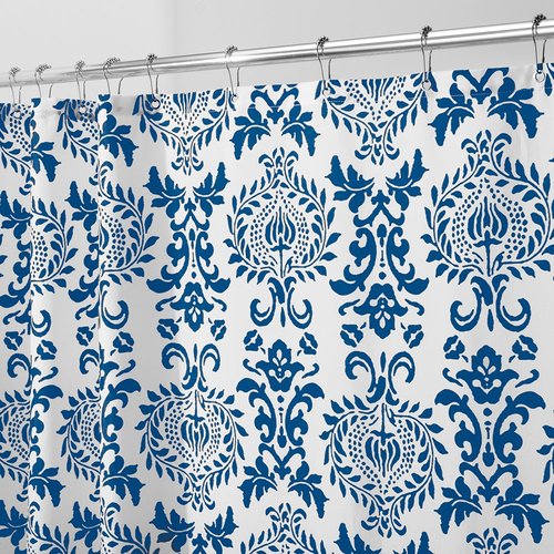 InterDesign Damask Fabric Shower Curtain, Stall 54 x 78, Navy
