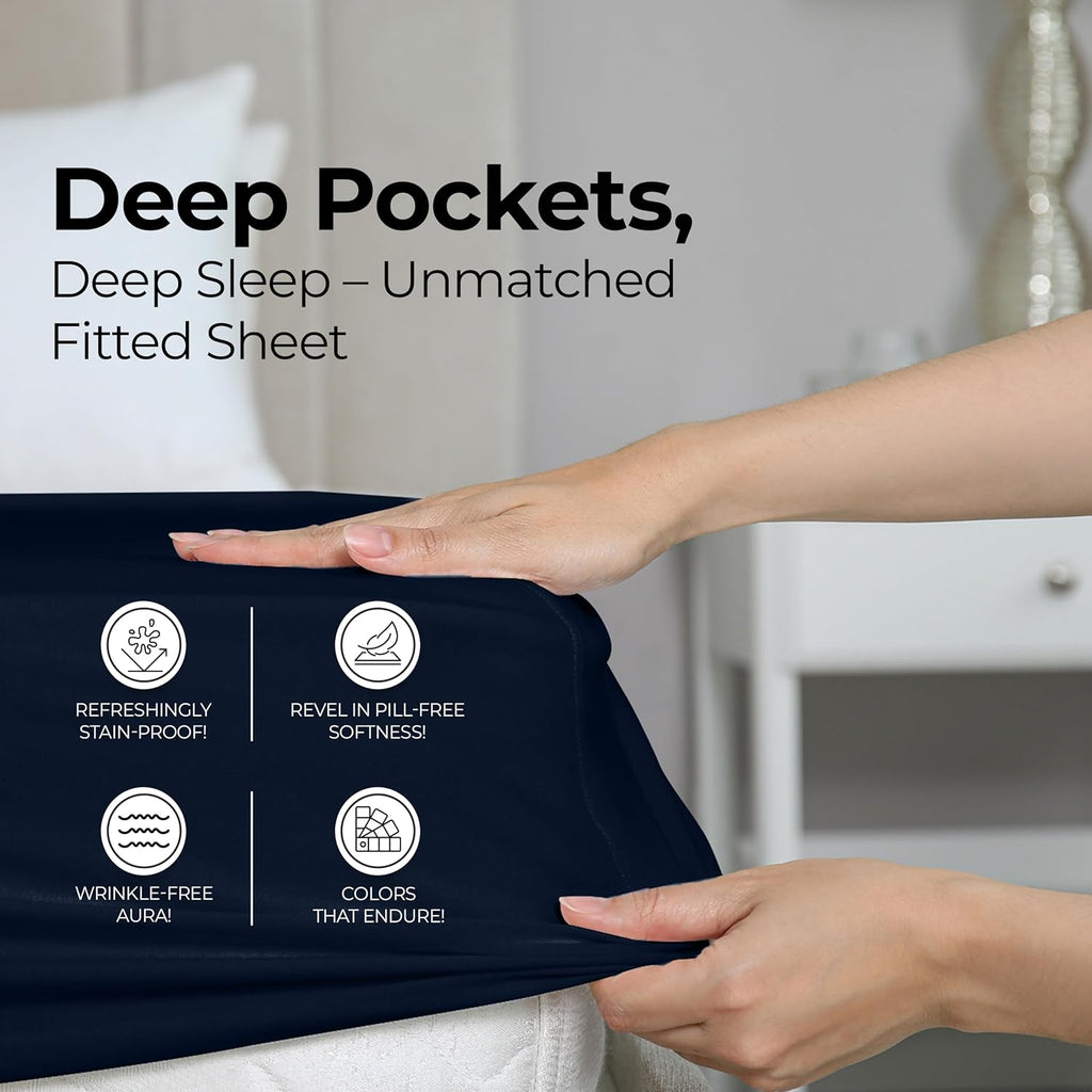 Utopia Bedding King Fitted Sheet - Deep Pocket Microfiber - Soft, Shrinkage & Fade Resistant - Navy