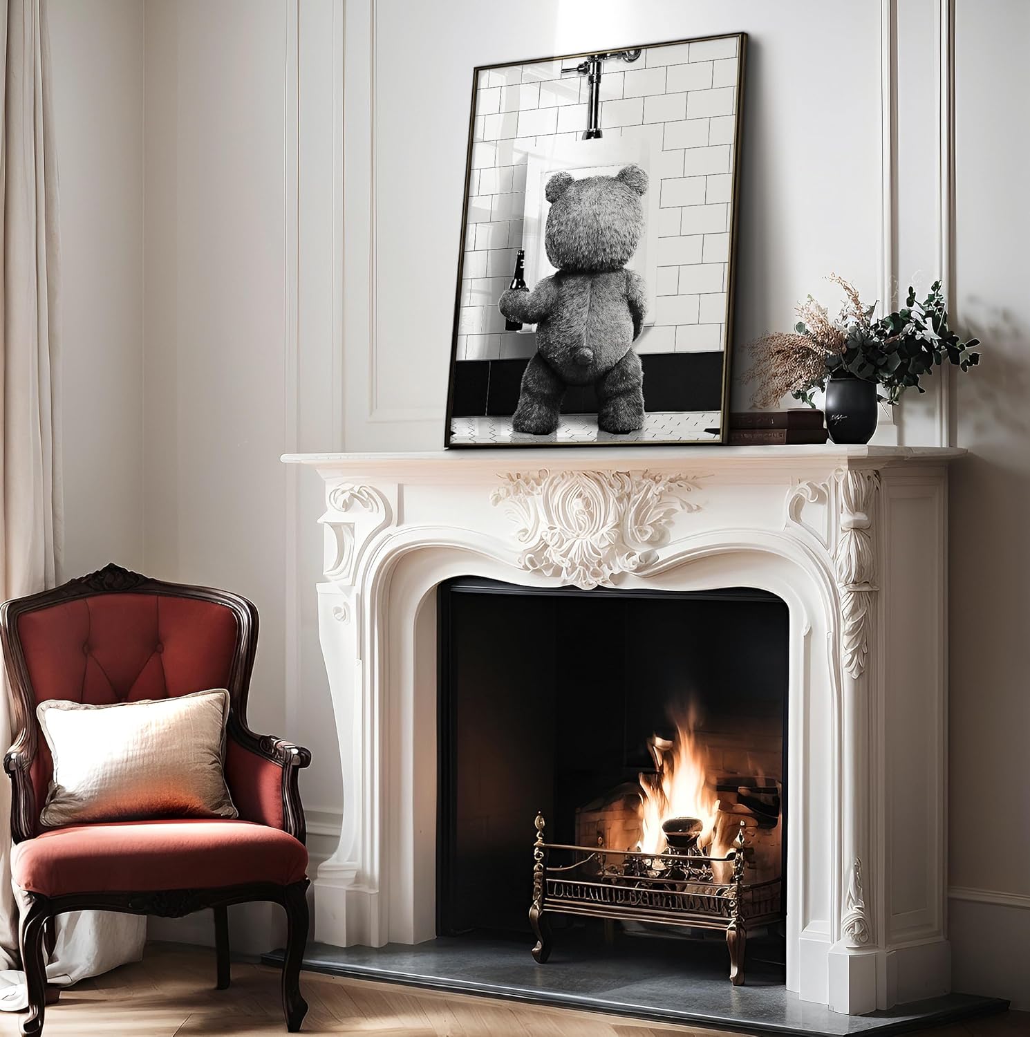 Poster Master Funny Teddy Bear Print - Humorous Wall Art Gift for Movie Fans | Black & White - 8x10 Unframed
