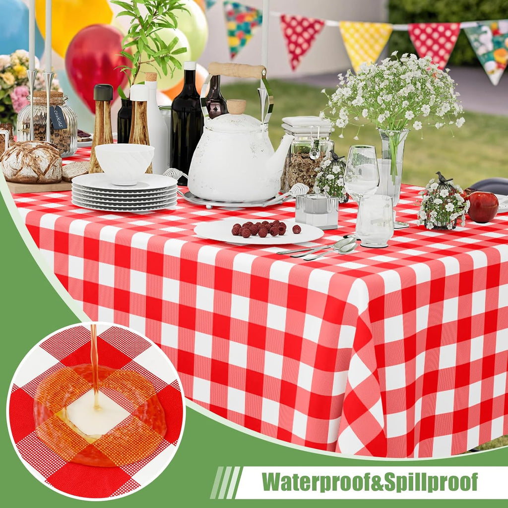 Smiry Disposable Tablecloths - 3 Pack Red Gingham Waterproof Rectangle Covers | 54" x 108" for Picnics & Parties
