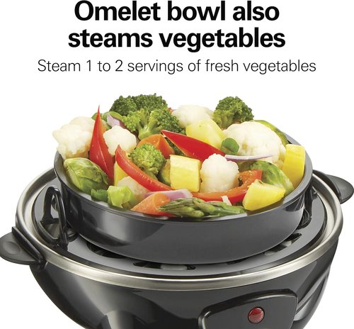 Hamilton Beach 3-in-1 Electric Egg Cooker - Hard Boiled, Poached & Omelet Maker, 7 Egg Capacity, Black