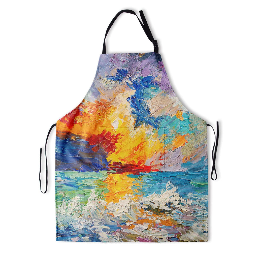 Giwawa Oil Paint Painting Apron - Adjustable Neck & Hidden Centre Pocket - Colorful Rainbow Art Summer Kitchen Apron Colored Artist Smock Chef Garden Baking Cooking Unisex Adult