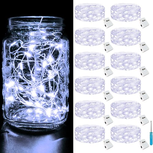 Btfarm 12 Pack Fairy Lights - Battery Operated Twinkle Lights | 7ft Silver Wire, Waterproof for Mason Jars & Weddings
