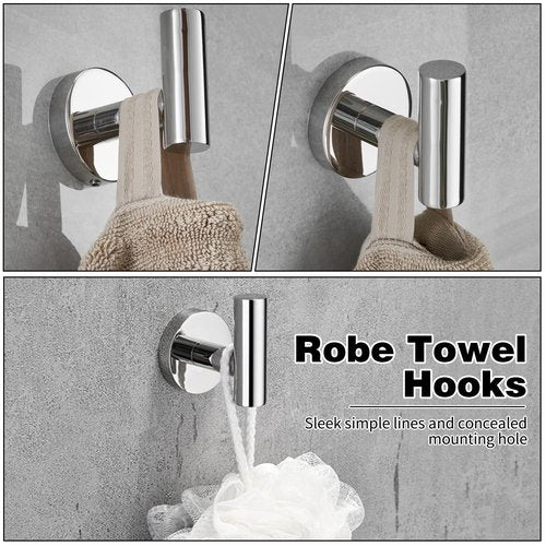 10pcs Brushed Nickel Bathroom Hardware Set, Including 2pcs 24in Retractable Hand Single Towel Bar with 2pcs Toilet Paper Holders, 2pcs Towel Rings 4pcs Multifunctional Robe Hooks
