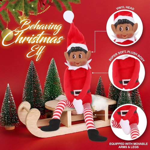 Christmas Elf Behaving Badly Plush Toy - Naughty Bendy Doll for Holiday Fun | 12 Inches (Brown)