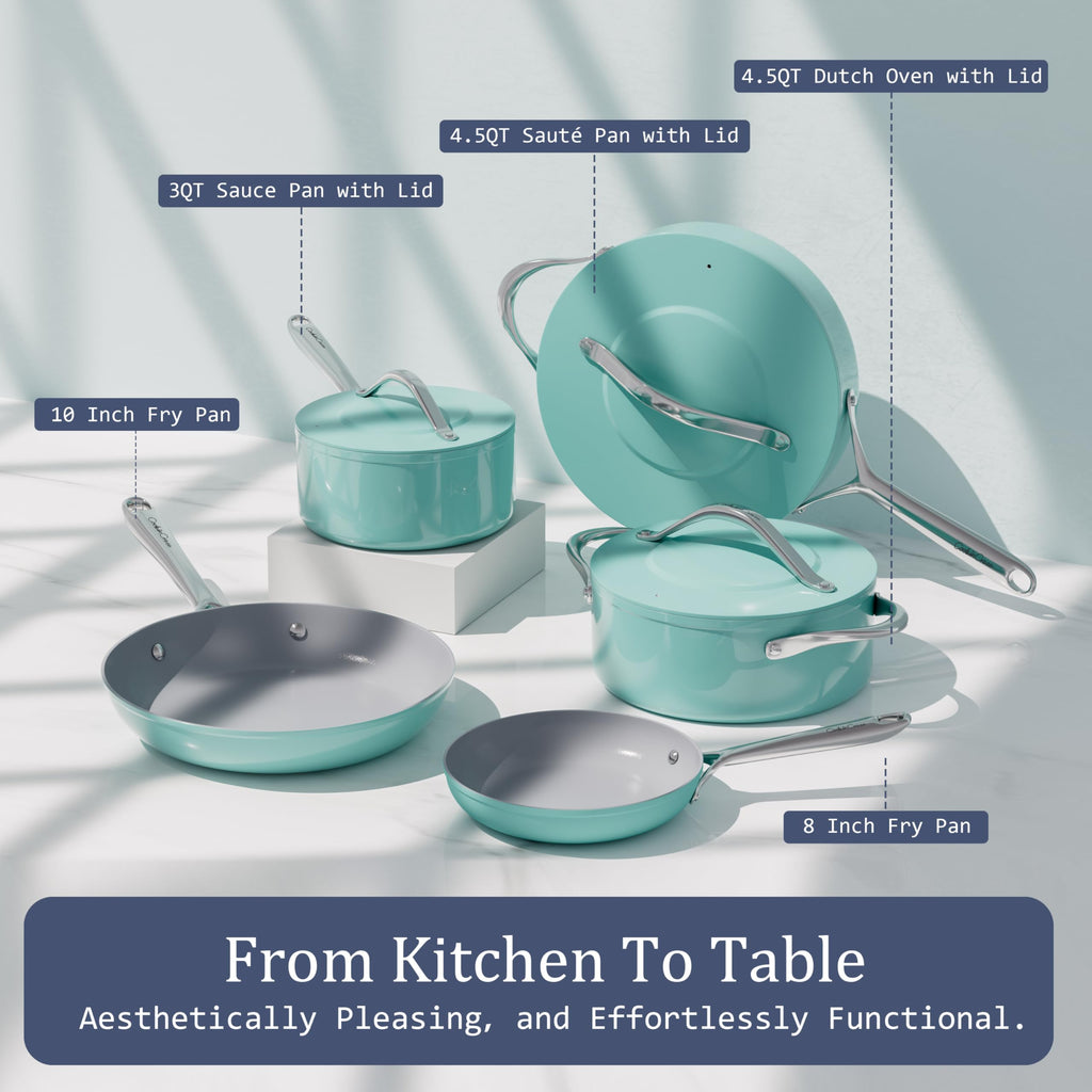 CookinCraze Stock Pot 4.5qt Dutch Oven with Lid (9.5"x 4") Nonstick Ceramic Coated Non-Toxic PFAS-Free Even Heat Distribution for Braising, Baking Bread & Soups, Compatible for All Cooktops(Induction/Gas/Electric) Oven Safe to 500°F (Caribbean Blue)