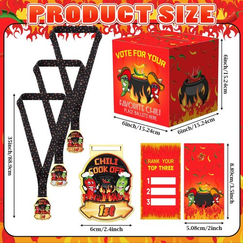 Sinload 64 Pieces Chili Cook Off Contest Ballot Box with 60 Voting Cards and 3 Trophy Award Sashes for Chili Off Award Party Supplies Decorations Cook Chef Contest Prizes (Red)