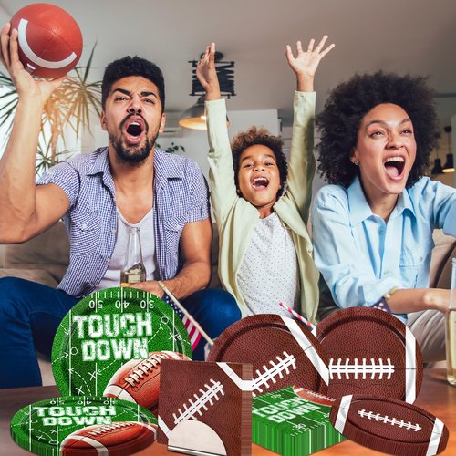 Lenyunge Football Party Supplies,100pcs Football Plates and Napkins Football Birthday Party Decorations for Football Game Day Tailgate Party Decorations,Serve 25