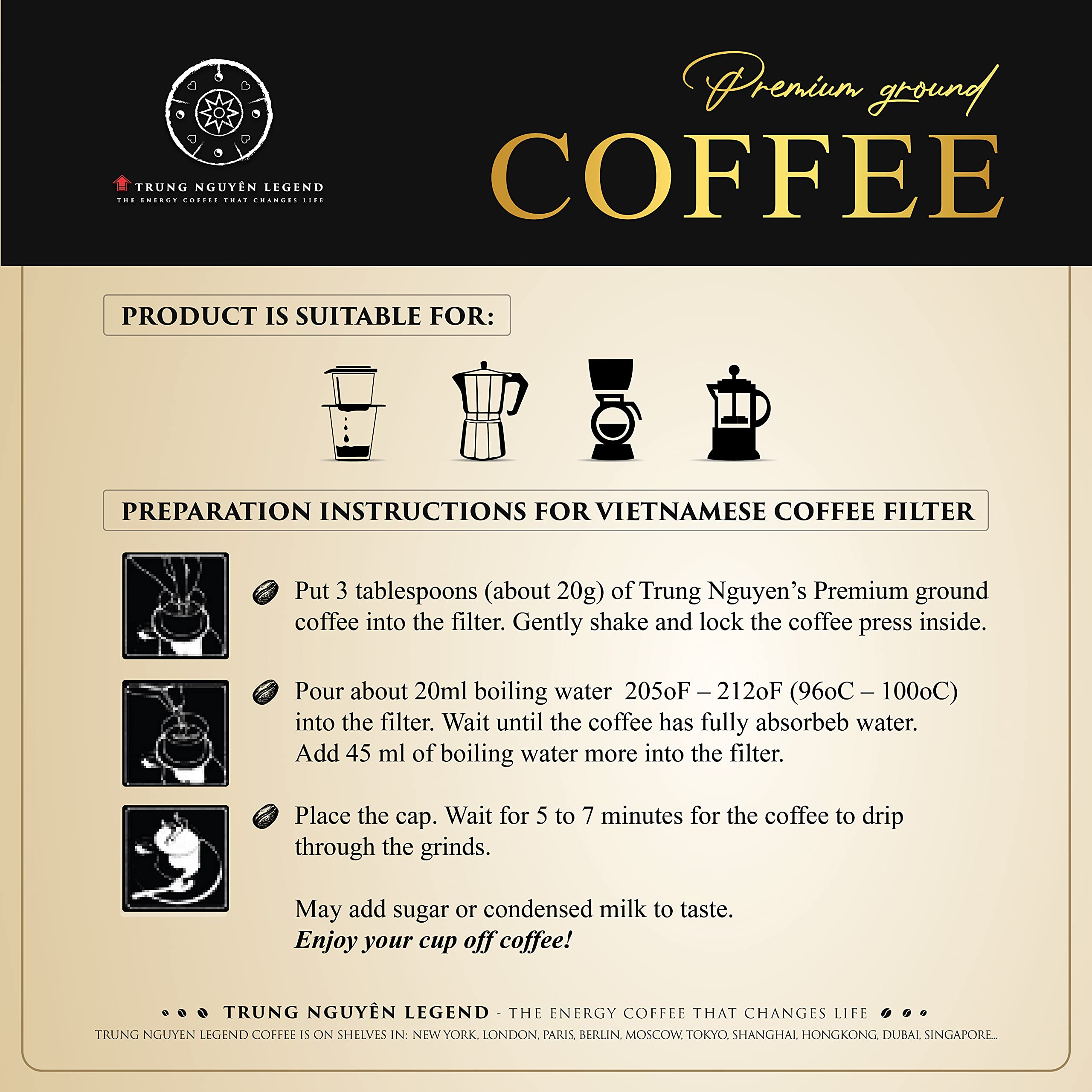 TRUNG NGUYÊN LEGEND PREMIUM COFFEE BOX for Business & Coffee Connoisseurs - Light Roasted Ground, Strong and Flavorful Vietnamese Energy Coffee (8oz)