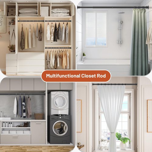 Adjustable Closet Rod 35-125 Inch - 1.3”Diameter Heavy Duty Closet Rods for Hanging Clothes - Simple Clothes Rod for Closet - Versatile Closet Poles for Hanging Clothes - Closet Bar