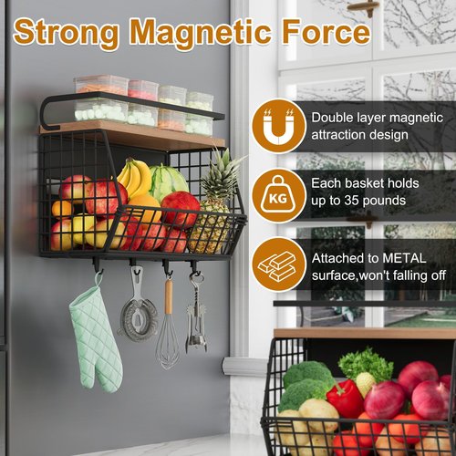 Clothink Magnetic Shelf for Fridge,Onion and Potato Spice Snacks Fruit and Vegetable Storage and Organizer,Wire Basket for Pantry,Kitchen Countertop,RV and Laundry
