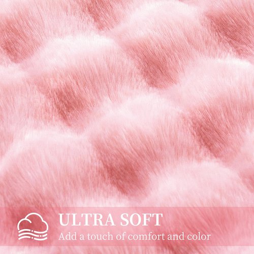 Faux Rabbit Fur Throw Blanket for Couch, Fluffy Warm Plush Thick Bubble Blanket for Bed Sofa Living Room, Soft Cozy Furry Blanket, 50x60 inches, Pink