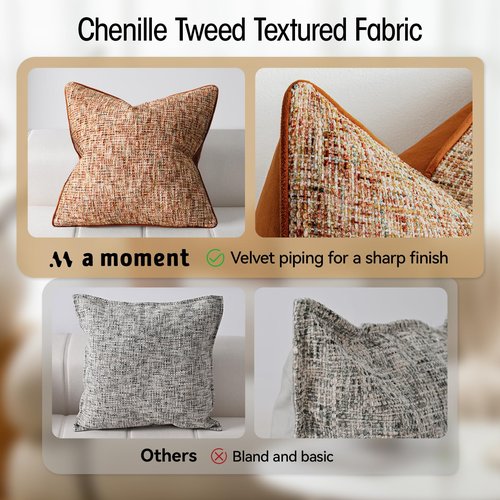 a moment Fall Rust Orange Reversible Pillow Covers 2 Pack - Farmhouse Chenille Throw Pillows, Neutral Textured Decorative Throw Pillow Covers with Border for Couch Sofa Bed (12x20 Inch, No Insert)