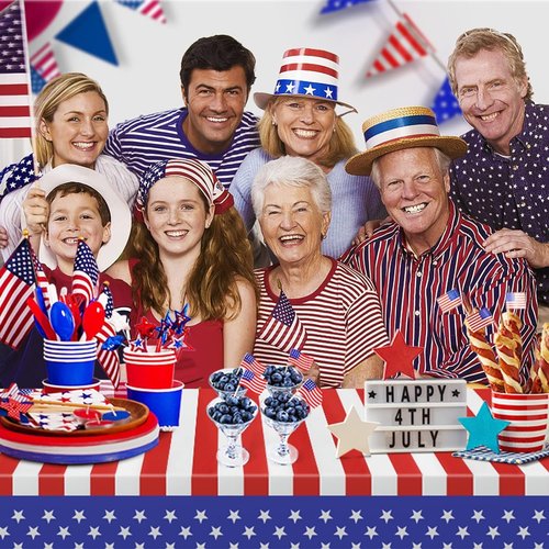 Independence Day Tablecloth - 2 Pack Waterproof Disposable Rectangle Covers | 54x108 in for Patriotic Celebrations