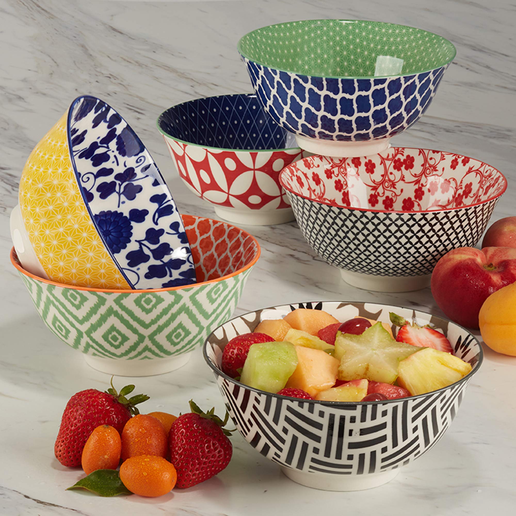 Soho 6-Piece Porcelain Bowl Set – 6.25" Small Multicolor Rice, Soup, Ice Cream, Side & Dipping Bowls – Modern Asian-Inspired Decorative Ceramic for Everyday & Entertaining Use
