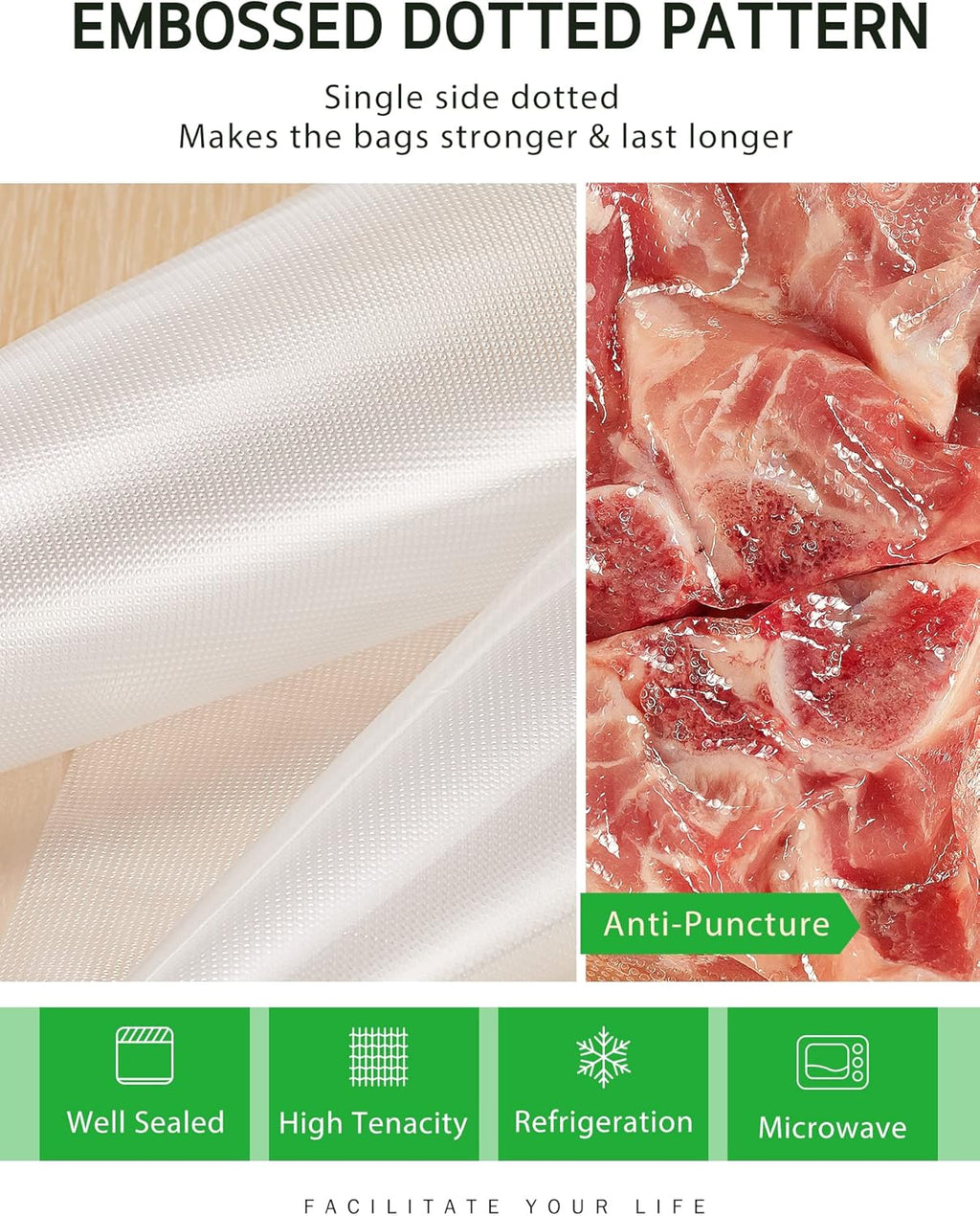 Syntus Food Vacuum Seal Roll - 11" x 150' BPA-Free Bags with Cutter Dispenser for Meal Prep & Storage