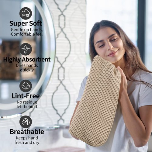 Microfiber Waffle Hand Towels, 2 Pieces, Soft, Absorbent, Fast Drying, Lint Free 430 GSM (Beige)