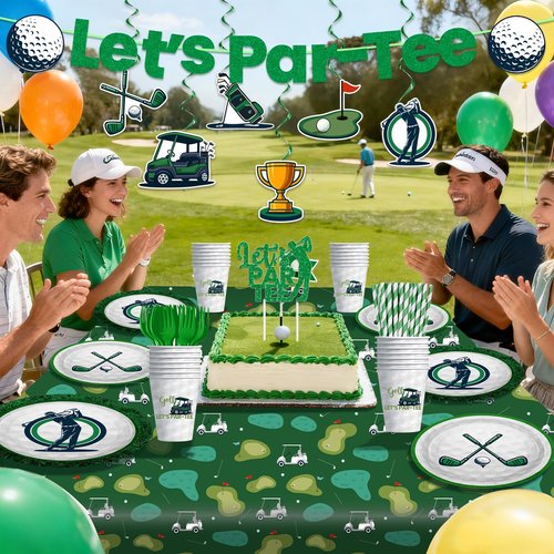 Golf Party Decorations, 159PCS Golf Birthday Decorations Include Banner Cake Toppers Plates Tablecloth, Golf Themed Party Supplies Serves 25