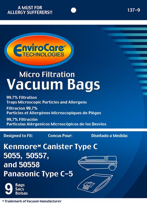 EnviroCare Kenmore Mircrofiltration Canister Vacuum Bags, Multicolor, C-5 (9 Bags)