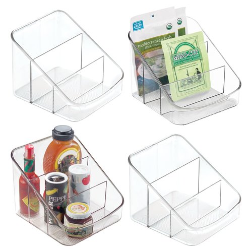 iDesign 3-Section Divided Packet Organizer for Kitchen and Pantry Storage - Set of 4 - Clear