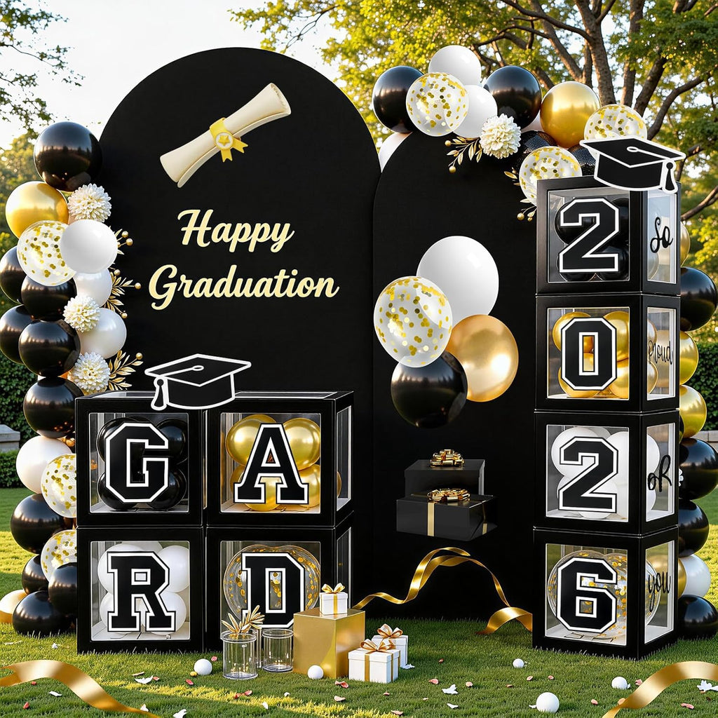Regine Switzerland Graduation Decorations - 2026 Party Set with 129pcs Balloons & Arch Garland | Black