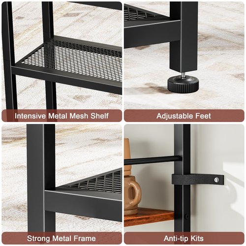 Furnulem 44'' Entryway Table, Industrial Console Sofa Table with Metal Mesh Storage Shelves, Shoe Rack Display Shelf for Front Door, Couch, Kitchen, Fabric Drawers, Rustic Brown